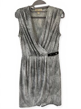 Michael Kors Black & White Snake Print Wrap Dress - Size PS
